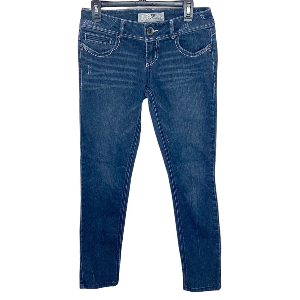 Jolt fleur-de-lys flap pocket low rise skinny jeans dark wash size junior size 5